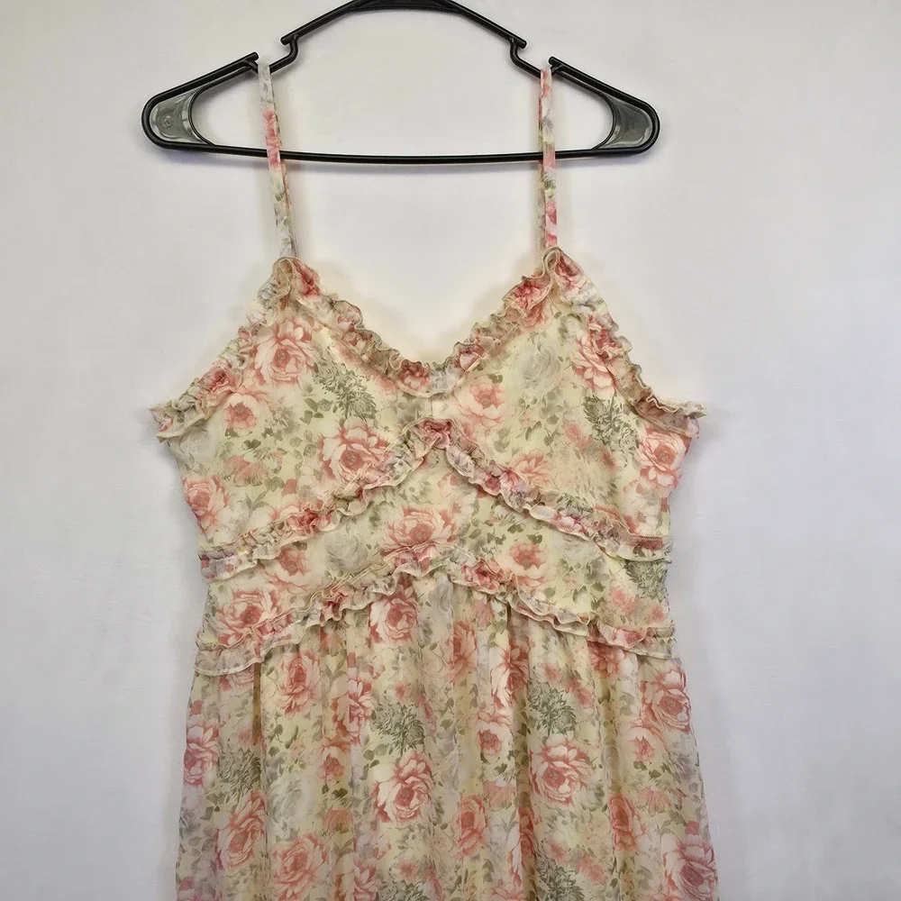 Nobo Dress Juniors L 11-13 Yellow Floral Babydoll Ruffle Cottagecore‎ Boho Midi